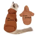 Brown fleece pet hoodie for cats and dogs featuring printed letter detail and cute hood design. - Coffee