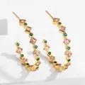 C-Vormige Gekartelde Stijl (EP5538) / Goud met Groene en Roze Zirconia