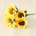 Bouquet de tournesols artificiels en soie fausses fleurs jaunes décoration pour vase maison - Tournesol à 6 têtes