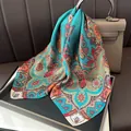 Luxury silk square scarf with vintage paisley ethnic design, elegant spring and autumn accessory. - Dunhuang Paisley - Cyan