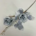 Hazy blue artificial rose flower branch, elegant faux floral stem for wedding decor and home styling. - 2-Head Iris
