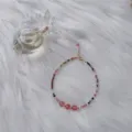 Handmade dainty 2mm rainbow tourmaline beaded bracelet with 14k gold clasp finish - Three Strawberry Quartz Beads Style