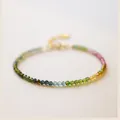 Fine 2mm rainbow tourmaline beaded bracelet with 14k gold chain variant for women - Faceted With Extension Chain / Rainbow