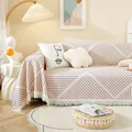 Couverture de canapé de style nordique avec motif géométrique marron et franges - 130x180cm (Fauteuil) / Géométrique Rayé