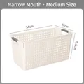 Cesta de almacenamiento mediana de plástico blanco con asas, medida 34x17x15,5 cm - Blanco Crema Estrecho Mediano