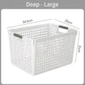 Cesta de almacenamiento grande de plástico blanco con asas prácticas para el hogar - Grande Profundo