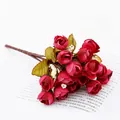 Artificial mini rose bouquet faux flower wedding home decoration photo prop red color - Qiuxing Wine Red