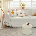 Jeté de canapé blanc à rayures style scandinave avec franges, housse toutes saisons - 130x180cm (Fauteuil) / Lignes Libres