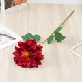 Artificial dahlia flower single stem red silk floral home wedding decor photography prop. - Burgundy
