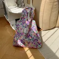 Sac cabas en toile a fleurs d'ete grande capacite sac a main shopping style frais chic - Tulipe Violette