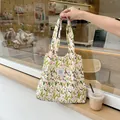 Sac cabas en toile pour femme, sac à bandoulière floral mignon avec grande capacité. - Branche de Tulipe Rose