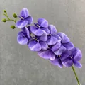 Artificial purple orchid flower stem 9 heads soft rubber Phalaenopsis for wedding home decor. - Bellflower Purple
