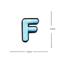 Light blue letter F embroidery patch detail showing precise stitching and edges. - Letter F