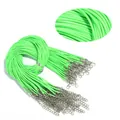 Detail view of neon green wax cord necklace strings featuring lobster clasps and extension chains. - Grass Green Cord with Silver Clasp / 45+5cm 1.5mm / Grass Green