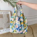 Sac cabas en toile florale, grand sac gilet esthetique pour le shopping et l'usage quotidien. - Jardin Monet Bleu Jaune