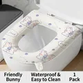 Waterproof silicone toilet seat pad with cute rabbit pattern, 1 pack easy-clean cover - Thickened Love Bunny Pattern / Off White