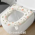 Waterproof silicone toilet seat cover with cute cat pattern and peach design sticker - Thickened Brown Cat Pattern / Off White