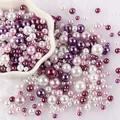 Mixed size 3-10mm colorful holeless imitation pearl plastic beads for DIY jewelry making. - Perforated Round Beads / Approx. 8000 Pieces/Pack / Purple Red Pink White Combination (NO.28)
