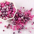 Perle di imitazione colorate miste 3-10mm per creazione di gioielli fai da te decorativi. - Perle Tonde Perforate / Circa 8000 Pezzi/Pack / Viola Scuro Rosa Fucsia Bianco (NO.30)