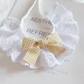Witte kanten huisdier slabbetje met gele ruit strik, schattige kat en hond decoratieve sjaal. - XS / Geel Gingham met strik