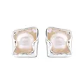 925 sterling silver irregular square stud earrings featuring a central natural pearl - 925 Silver / Silver