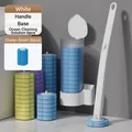 Weißes Einweg-WC-Bürstenset mit Wandhalterung und 6 ozeanfrischen blauen Ersatzbürsten - 6 Stück Packung / Weißer Sockel + 6 Ozean-Nachfüllpackungen