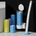 Einweg-Toilettenbürsten-Set mit Wandhalterung und 6 Zitronenduft-Ersatzbürsten - 6 Stück Packung / Weißer Sockel + 6 Zitronen-Nachfüllpackungen
