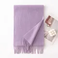 Solid purple wool scarf, soft cashmere feel long winter tassel shawl for women daily wear. - Taro Purple