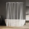 Transparant PEVA douchegordijn detail in moderne badkamer, waterdicht en duurzaam ontwerp. - 180x180cm / Transparant - Stalen Oogje + Magneet + Witte Haken