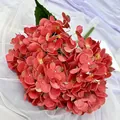 3D artificial hydrangea flower bouquet with 5 heads and 180 petals for home decor wedding. - Red