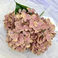5-Head 3D Artificial Hydrangea Pink Flower Bouquet for Home Decor Wedding Arrangement - Brown