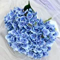 Blue artificial hydrangea flower bouquet 5 heads 3D silk flowers for home decor wedding - Blue