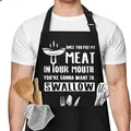 Funny novelty text kitchen apron with pockets for cooking, baking, BBQ, and restaurant use. - Meat