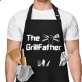 Tablier de cuisine noir avec impression de lettres amusantes et poches pratiques. - Grillfather