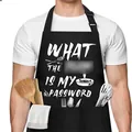 Tablier de cuisine noir réglable avec imprimé humoristique, tissu résistant, poche. - WHAT