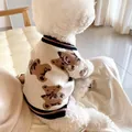Perro pequeño visto de espaldas con jersey tejido color crema, osos marrones y bordes oscuros - XS / Negro