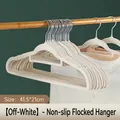 Cream white non-slip velvet hangers, space-saving design for organized closet storage - Non-Slip Seamless Flocking Style / Almond White