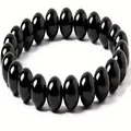 Elegant 8mm black stone beaded bracelet, glossy polished gemstone stretch jewelry. - 4mm Bead Bracelets / Black Agate