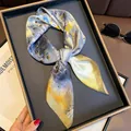 Elegant abstract art silk scarf for women, lightweight square neckerchief accessory. - Dancing Lightly