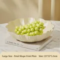 Large cream petal-shaped decorative fruit bowl for living room table, 25x25cm size - Large (25x25x5.5cm)