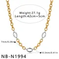 Detailed view of 18k gold plated stainless steel necklace with dimensions and weight. - Gold and Silver Two-Tone Geometric Style (NB-N1994) / 18K Gold