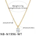 Detaillierte Maße der goldenen Edelstahlkette mit ovalem weißen Zirkonia-Anhänger - 18K-Gold / Weiß (NB-N1996-WT)