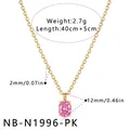 Detailansicht der Edelstahlkette mit rosa ovalem Zirkonia-Anhänger und den Maßen. - 18K-Gold / Rosa (NB-N1996-PK)