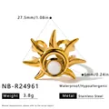 Detailansicht eines goldenen Edelstahl-Sonnenrings mit Katzenaugenstein und Maßen. - Einstellbar Offen / Sonnenstrahl Stil (NB-R24961)