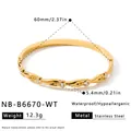 Detailansicht eines vergoldeten Edelstahlarmreifs mit Zirkonia und Größenangaben. - Weißer Strass-Stil (NB-B6670-WT) / 18K-Gold