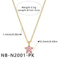Nahaufnahme der vergoldeten Halskette mit Sternanhänger und Maßangaben in mm und Zoll - 18K-Gold / Stern Rosa Zirkonia Stil (NB-N2001-PK)