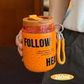Kompakter oranger tragbarer Mini-Kaffeebecher 260ml mit gelbem geflochtenem Trageriemen - 260ml / Orange
