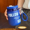 Mini tazza da caffè termica portatile da 260ml in acciaio inox blu con cordino - 260ml / Blu