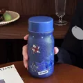 Kreative Edelstahl-Thermoskanne im blauen Denim-Stil mit Sternen für Studenten - Pudding-Tassen-Stil (DD3092) / 320ml Kapazität / Denim-Blau