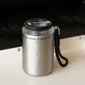 Mini tazza termica portatile in acciaio inox argento con coperchio nero e pratico cordino - 350ml / Titanio